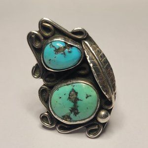 Vintage Navajo Style Turquoise Silver Ring Size 7